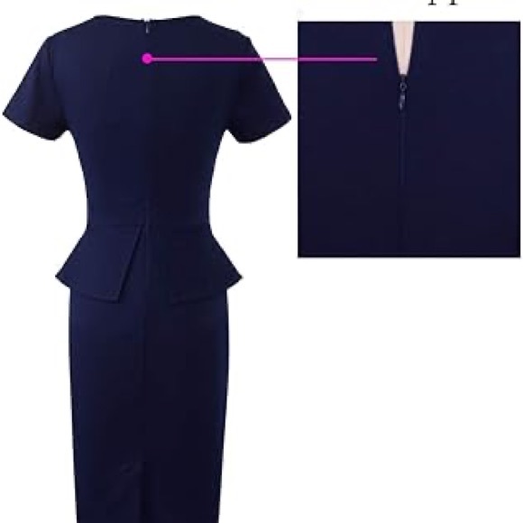 Dress Elegant Navy Blue Peplum Dress Large - Picture 3 of 6